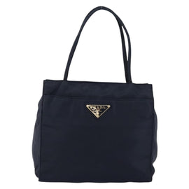 PRADA Hand Bag Nylon Navy Gold Auth 154517 - 0