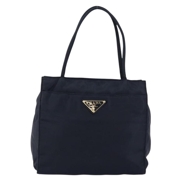 PRADA Hand Bag Nylon Navy Gold Auth 154517