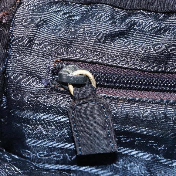 PRADA Hand Bag Nylon Navy Gold Auth 154517