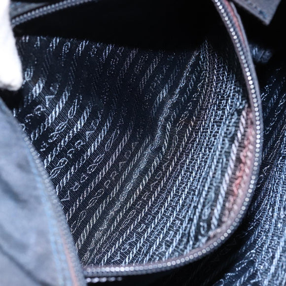 PRADA Hand Bag Nylon Navy Gold Auth 154517