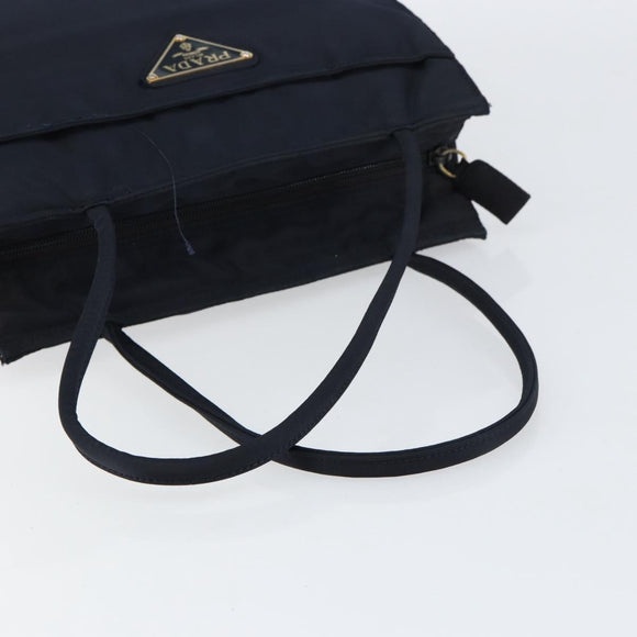 PRADA Hand Bag Nylon Navy Gold Auth 154517
