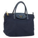 PRADA Hand Bag Nylon Navy Gold Auth 154518-1