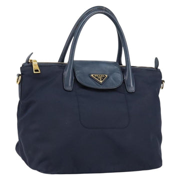 PRADA Hand Bag Nylon Navy Gold Auth 154518
