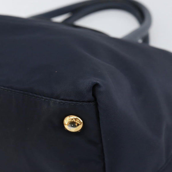 PRADA Hand Bag Nylon Navy Gold Auth 154518