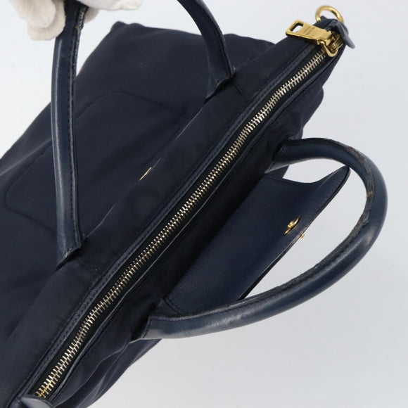 PRADA Hand Bag Nylon Navy Gold Auth 154518
