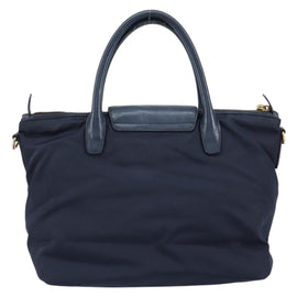 PRADA Hand Bag Nylon Navy Gold Auth 154518 - 0