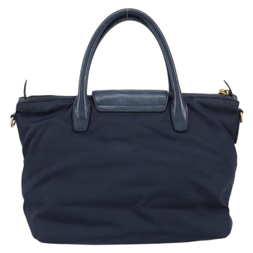 PRADA Hand Bag Nylon Navy Gold Auth 154518 - 0