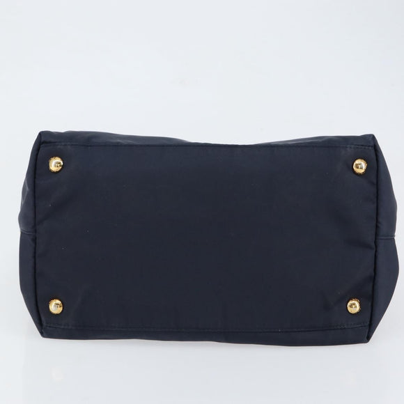 PRADA Hand Bag Nylon Navy Gold Auth 154518