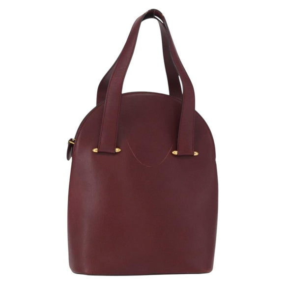 CARTIER Must Line Hand Bag Leather Bordeaux Gold Auth 154519