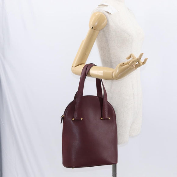 CARTIER Must Line Hand Bag Leather Bordeaux Gold Auth 154519