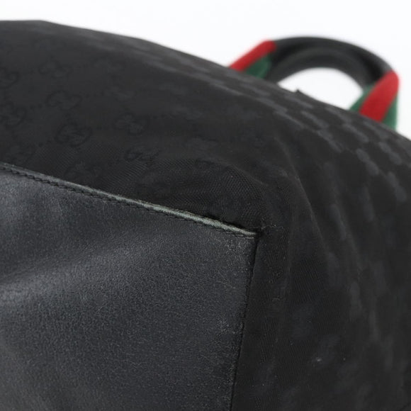 GUCCI GG Canvas Web Sherry Line Tote Bag Black Silver 131231 Auth 154522