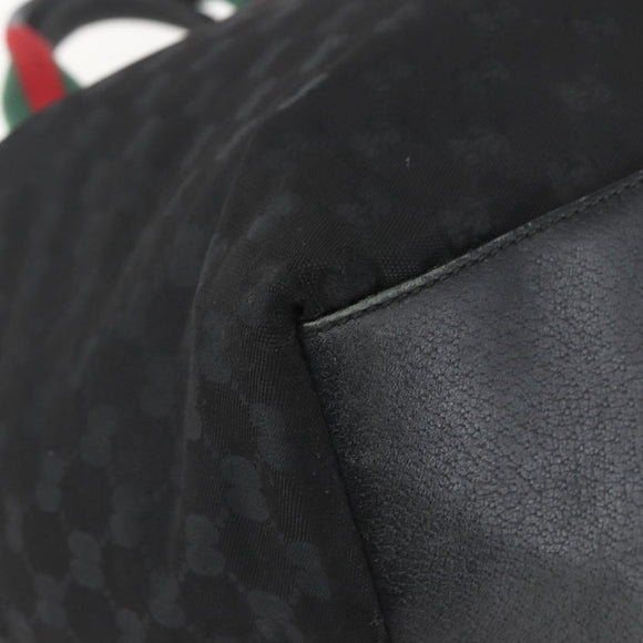 GUCCI GG Canvas Web Sherry Line Tote Bag Black Silver 131231 Auth 154522