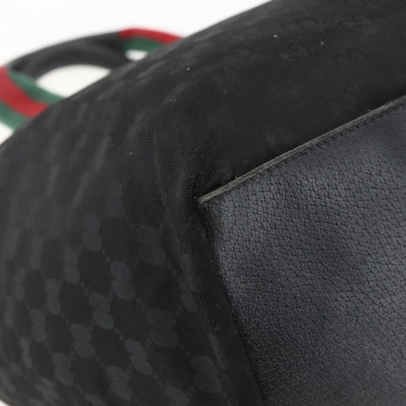 GUCCI GG Canvas Web Sherry Line Tote Bag Black Silver 131231 Auth 154522
