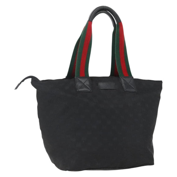 GUCCI GG Canvas Web Sherry Line Tote Bag Black Silver 131231 Auth 154522