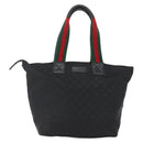 GUCCI GG Canvas Web Sherry Line Tote Bag Black Silver 131231 Auth 154522-13
