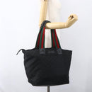 GUCCI GG Canvas Web Sherry Line Tote Bag Black Silver 131231 Auth 154522-22
