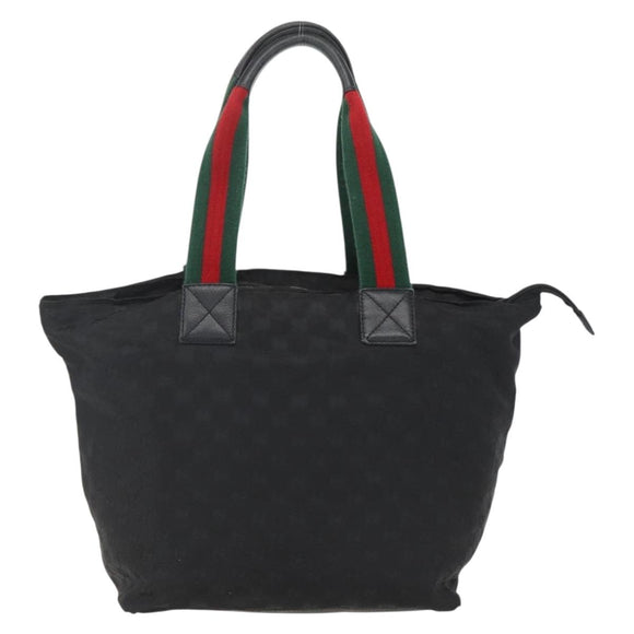 GUCCI GG Canvas Web Sherry Line Tote Bag Black Silver 131231 Auth 154522