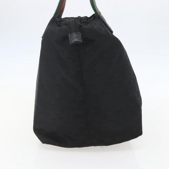GUCCI GG Canvas Web Sherry Line Tote Bag Black Silver 131231 Auth 154522