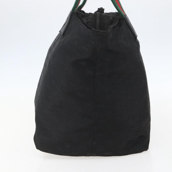 GUCCI GG Canvas Web Sherry Line Tote Bag Black Silver 131231 Auth 154522