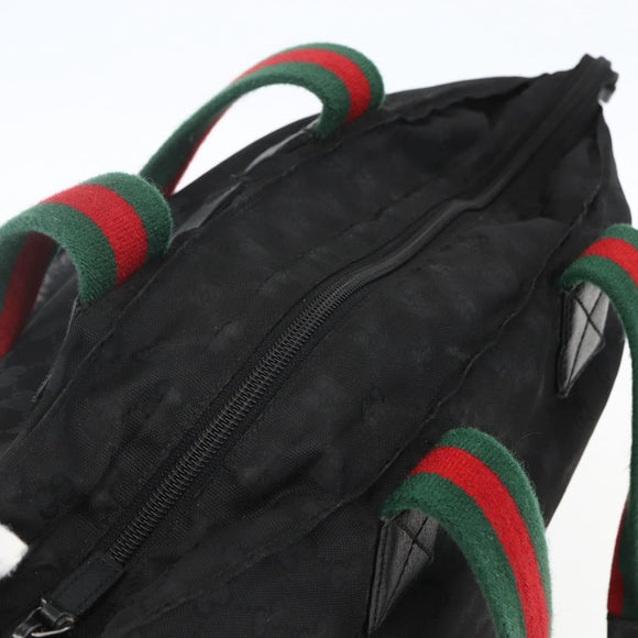 GUCCI GG Canvas Web Sherry Line Tote Bag Black Silver 131231 Auth 154522