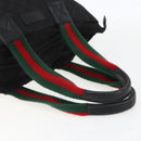 GUCCI GG Canvas Web Sherry Line Tote Bag Black Silver 131231 Auth 154522-7