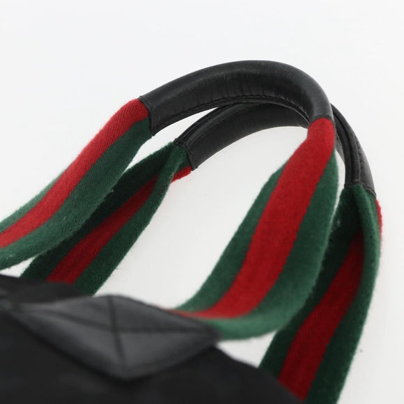 GUCCI GG Canvas Web Sherry Line Tote Bag Black Silver 131231 Auth 154522