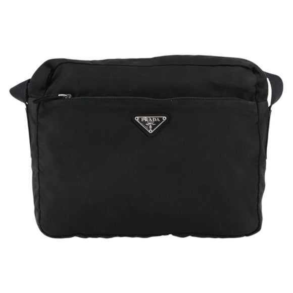 PRADA Shoulder Bag Nylon Black Silver Auth 154523