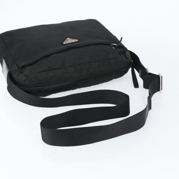 PRADA Shoulder Bag Nylon Black Silver Auth 154523