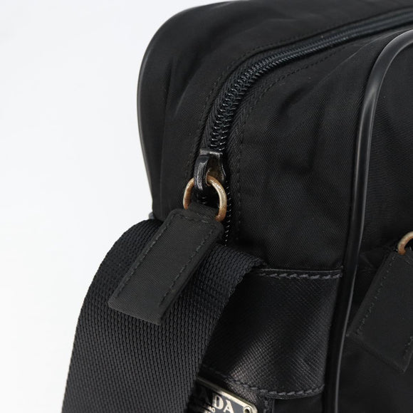 PRADA Schoudertas Nylon Zwart Zilver Authentiek 154524