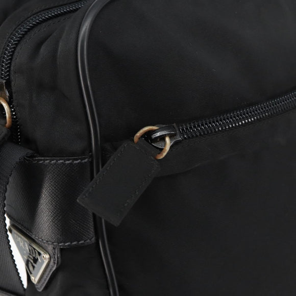PRADA Schoudertas Nylon Zwart Zilver Authentiek 154524