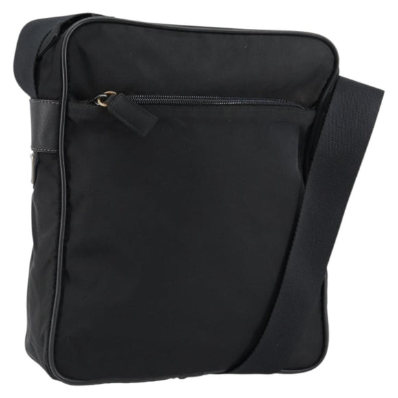 PRADA Schoudertas Nylon Zwart Zilver Authentiek 154524