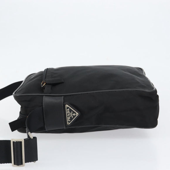 PRADA Schoudertas Nylon Zwart Zilver Authentiek 154524