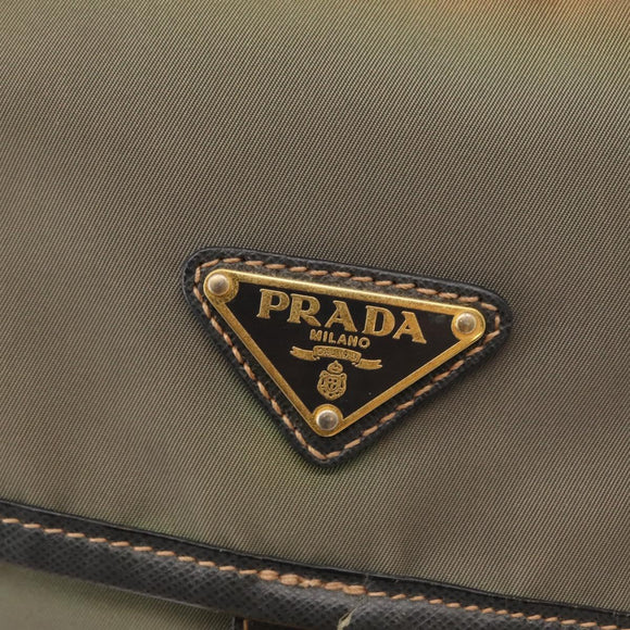 PRADA Shoulder Bag Nylon Khaki Gold Auth 154525