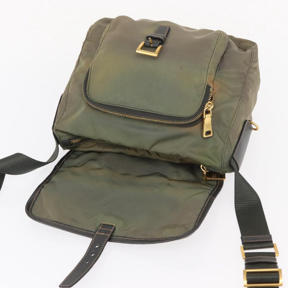 PRADA Shoulder Bag Nylon Khaki Gold Auth 154525