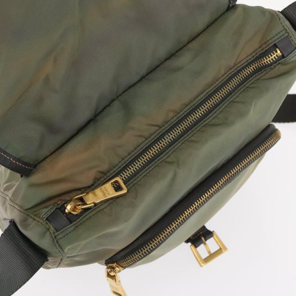 PRADA Shoulder Bag Nylon Khaki Gold Auth 154525