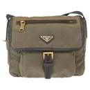 PRADA Shoulder Bag Nylon Khaki Gold Auth 154525-13