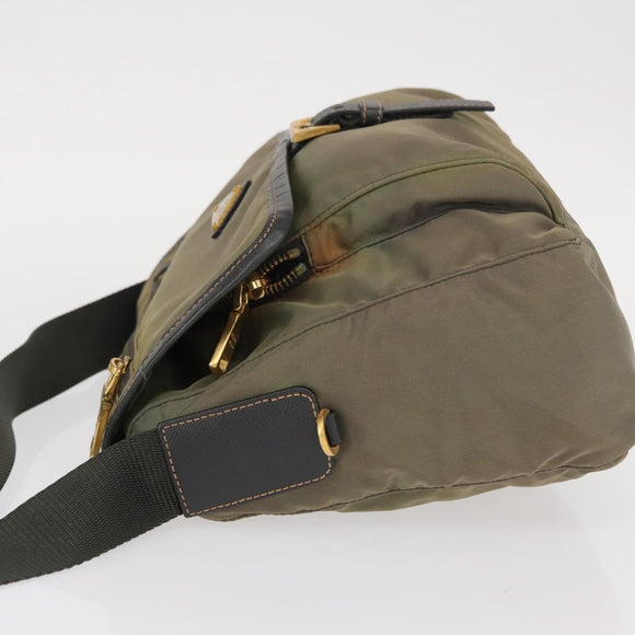 PRADA Shoulder Bag Nylon Khaki Gold Auth 154525