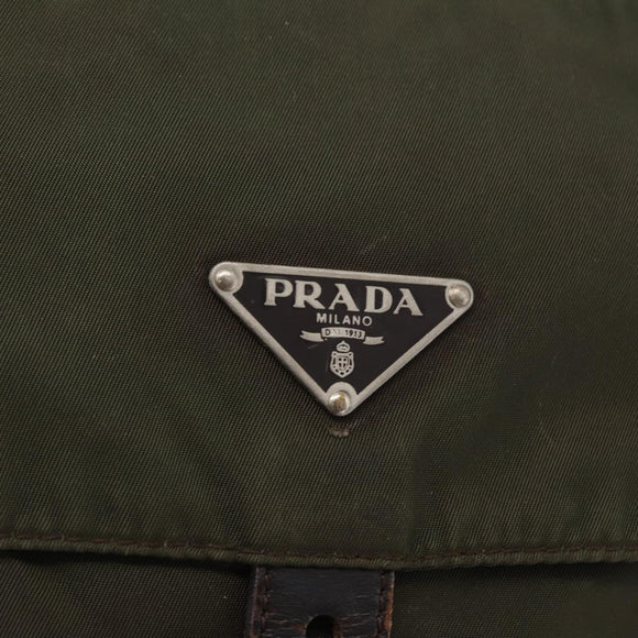 PRADA Shoulder Bag Nylon Khaki Silver Auth 154526
