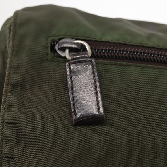 PRADA Shoulder Bag Nylon Khaki Silver Auth 154526