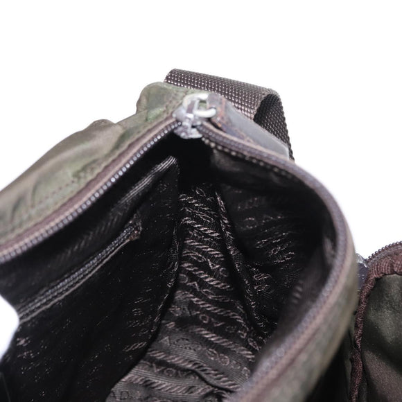 PRADA Shoulder Bag Nylon Khaki Silver Auth 154526