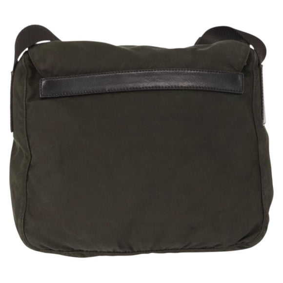 PRADA Shoulder Bag Nylon Khaki Silver Auth 154526