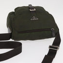 PRADA Shoulder Bag Nylon Khaki Silver Auth 154526-6