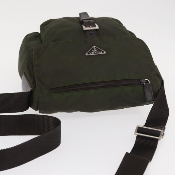 PRADA Shoulder Bag Nylon Khaki Silver Auth 154526