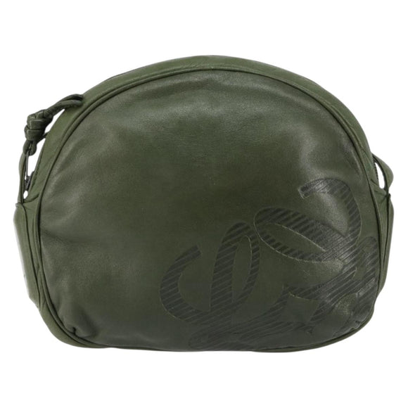 LOEWE Anagram Shoulder Bag Leather Green Auth 154527