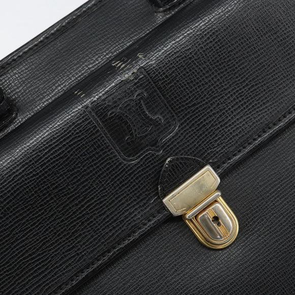 CELINE Hand Bag Leather Black Gold Auth 154528