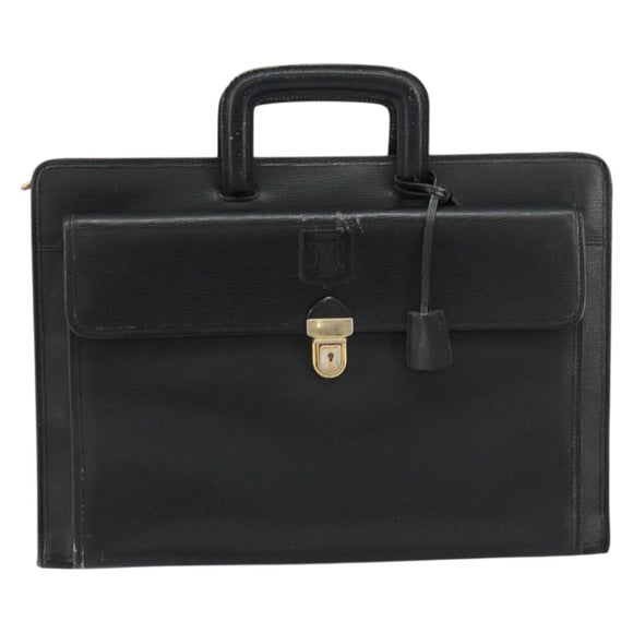 CELINE Hand Bag Leather Black Gold Auth 154528