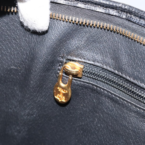CELINE Hand Bag Leather Black Gold Auth 154528