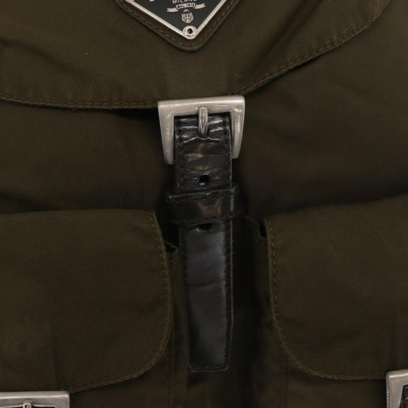 PRADA Backpack Nylon Khaki Silver Auth 154531