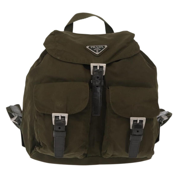 PRADA Backpack Nylon Khaki Silver Auth 154531