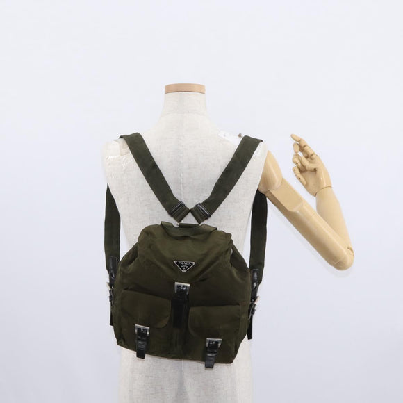 PRADA Backpack Nylon Khaki Silver Auth 154531